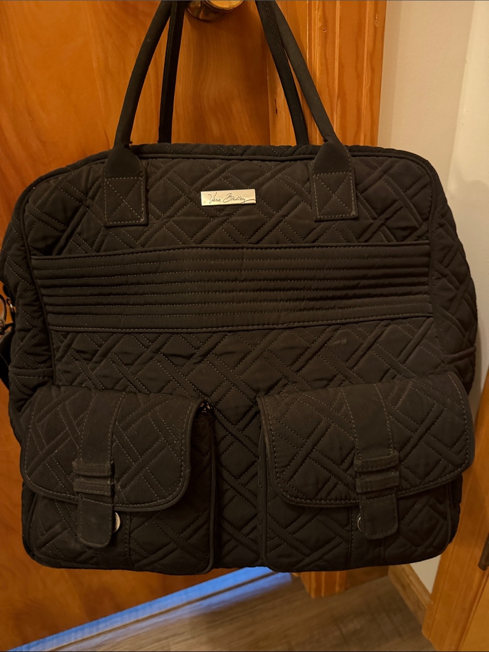Vera Bradley Black Quilted Duffel Bag with Front Pockets